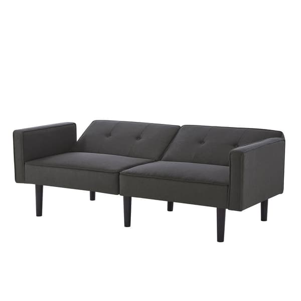 2-i-1-soffa (176x76x74 cm) - Chaiselong - Dubbelt justerbart ryggstöd - Sovfunktion - Bomullslinnetyg - Skum med hög densitet - Svart