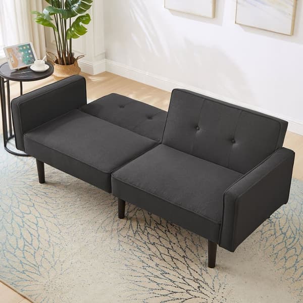 2-i-1-soffa (176x76x74 cm) - Chaiselong - Dubbelt justerbart ryggstöd - Sovfunktion - Bomullslinnetyg - Skum med hög densitet - Svart