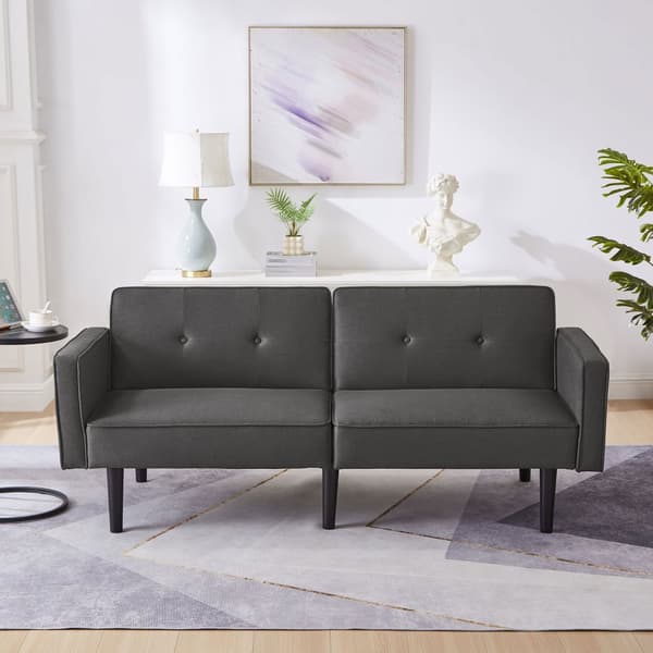 2-i-1-soffa (176x76x74 cm) - Chaiselong - Dubbelt justerbart ryggstöd - Sovfunktion - Bomullslinnetyg - Skum med hög densitet - Svart