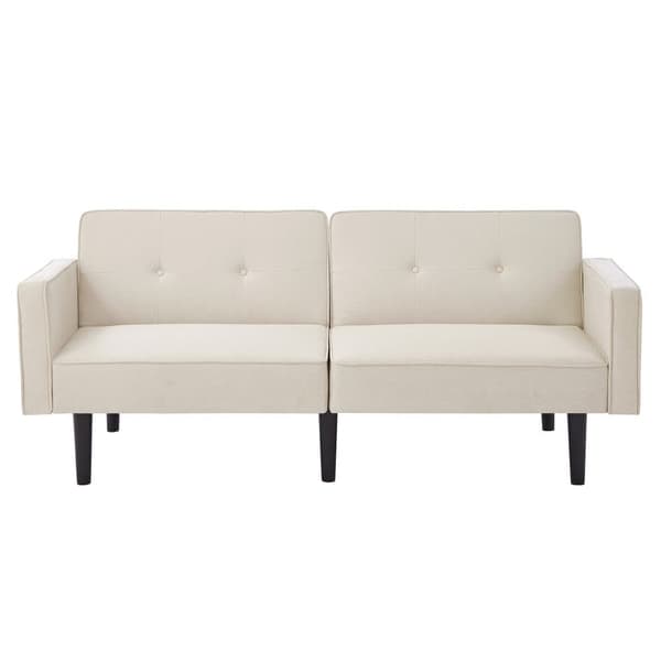 2-i-1-soffa (176x76x74 cm) - Chaiselong - Dubbelt justerbart ryggstöd - Sovfunktion - Bomullslinnetyg - Skum med hög densitet - Beige