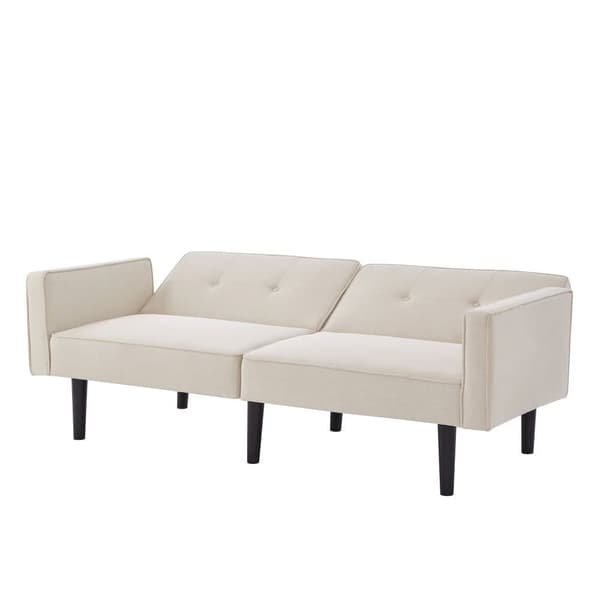 2-i-1-soffa (176x76x74 cm) - Chaiselong - Dubbelt justerbart ryggstöd - Sovfunktion - Bomullslinnetyg - Skum med hög densitet - Beige