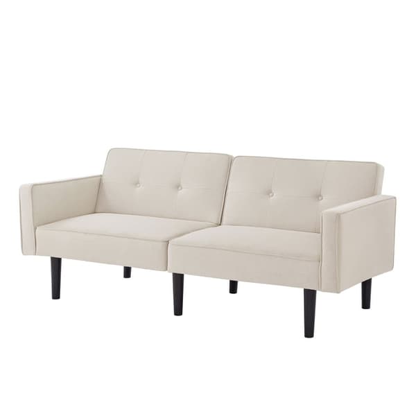 2-i-1-soffa (176x76x74 cm) - Chaiselong - Dubbelt justerbart ryggstöd - Sovfunktion - Bomullslinnetyg - Skum med hög densitet - Beige