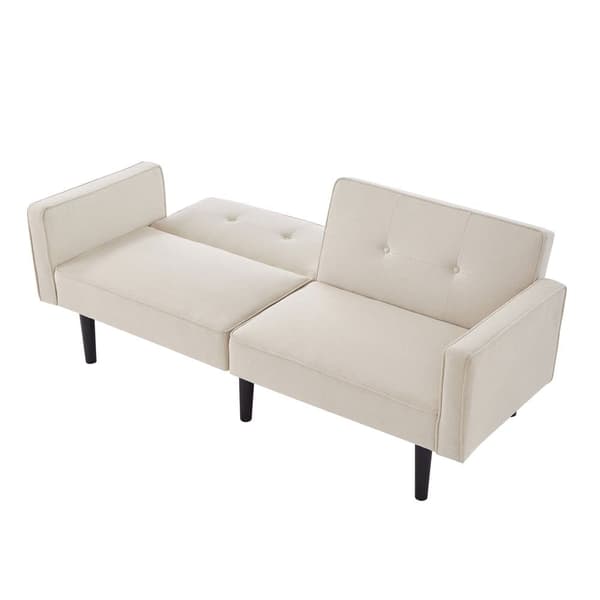 2-i-1-soffa (176x76x74 cm) - Chaiselong - Dubbelt justerbart ryggstöd - Sovfunktion - Bomullslinnetyg - Skum med hög densitet - Beige