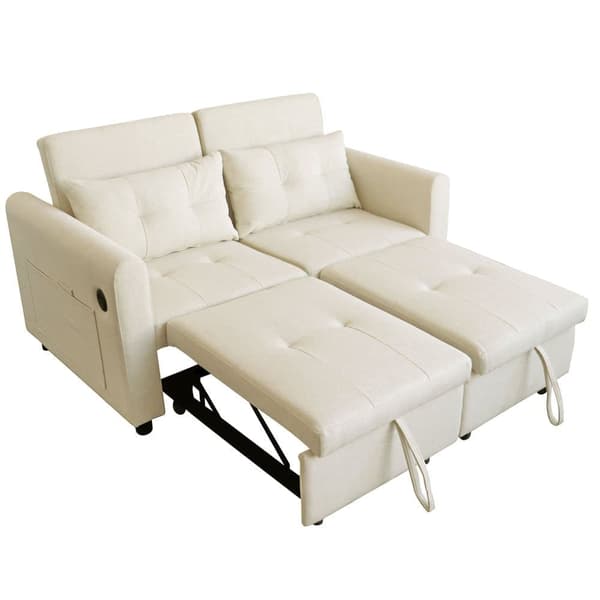 3-i-1-soffa - 2-sits soffa - Justerbart ryggstöd - Med USB-anslutning - Armstöd med fickor + kuddar - beige