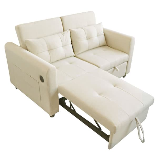 3-i-1-soffa - 2-sits soffa - Justerbart ryggstöd - Med USB-anslutning - Armstöd med fickor + kuddar - beige