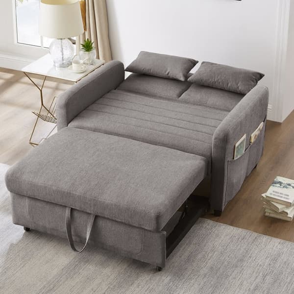 Dobbelt sovesofa 114 x 77 x 82,5 cm - 3-vejs justerbart ryglæn - bomuld-hør stof - grå