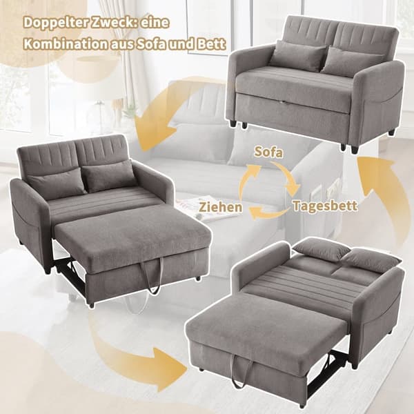 Dobbelt sovesofa 114 x 77 x 82,5 cm - 3-vejs justerbart ryglæn - bomuld-hør stof - grå