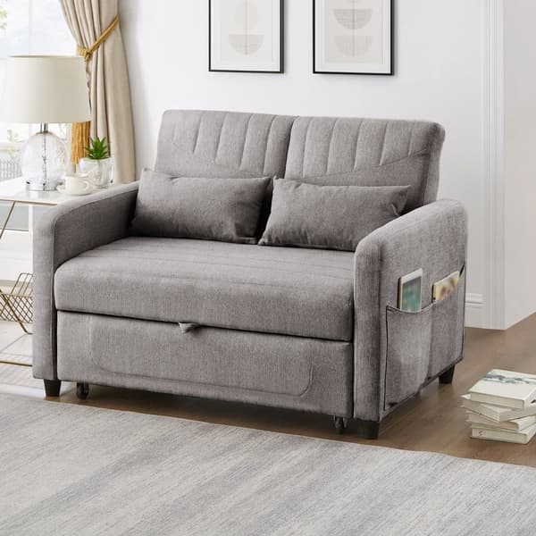 Dobbelt sovesofa 114 x 77 x 82,5 cm - 3-vejs justerbart ryglæn - bomuld-hør stof - grå