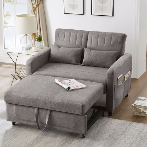 Dobbelt sovesofa 114 x 77 x 82,5 cm - 3-vejs justerbart ryglæn - bomuld-hør stof - grå