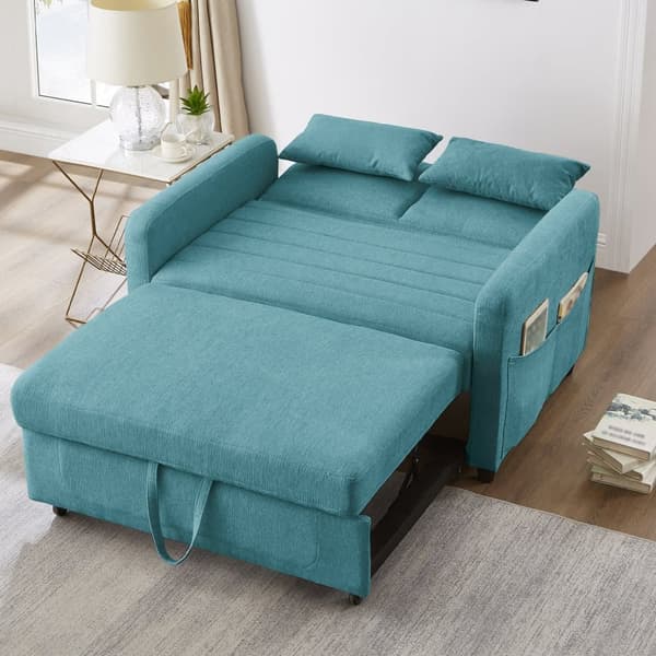 Dobbelt sovesofa 114 x 77 x 82,5 cm - tredobbelt justerbart ryglæn - bomulds-hørstof - blå