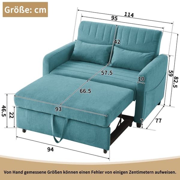 Dobbelt sovesofa 114 x 77 x 82,5 cm - tredobbelt justerbart ryglæn - bomulds-hørstof - blå