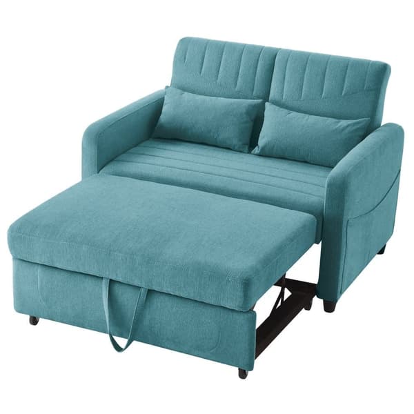Dobbelt sovesofa 114 x 77 x 82,5 cm - tredobbelt justerbart ryglæn - bomulds-hørstof - blå