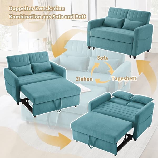 Dobbelt sovesofa 114 x 77 x 82,5 cm - tredobbelt justerbart ryglæn - bomulds-hørstof - blå