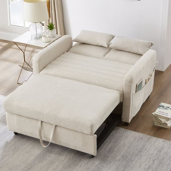 Dobbelt foldesofa 114 x 77 x 82,5 cm - tredobbelt justerbart ryglæn - bomulds-hørstof - beige