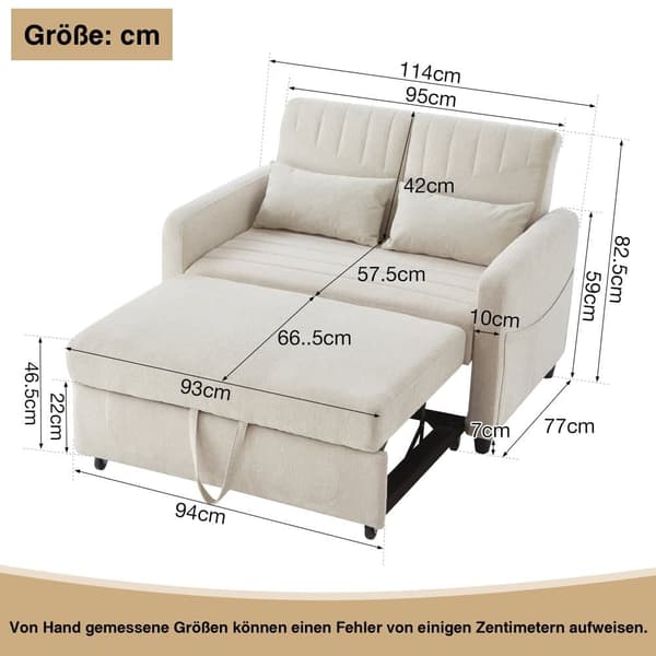 Dobbelt foldesofa 114 x 77 x 82,5 cm - tredobbelt justerbart ryglæn - bomulds-hørstof - beige