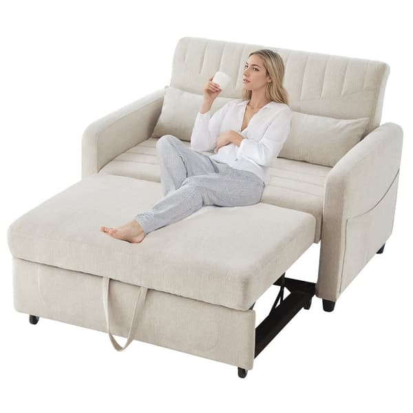 Dobbelt foldesofa 114 x 77 x 82,5 cm - tredobbelt justerbart ryglæn - bomulds-hørstof - beige