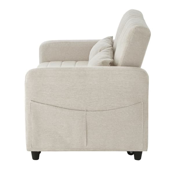 Dobbelt foldesofa 114 x 77 x 82,5 cm - tredobbelt justerbart ryglæn - bomulds-hørstof - beige