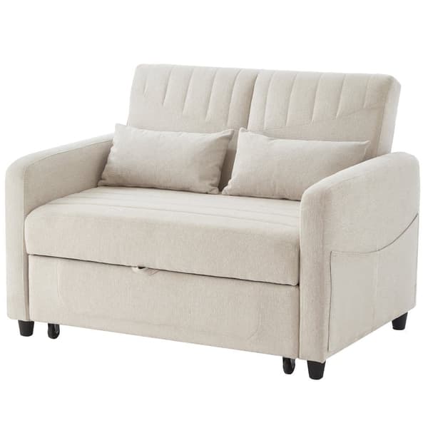 Dobbelt foldesofa 114 x 77 x 82,5 cm - tredobbelt justerbart ryglæn - bomulds-hørstof - beige
