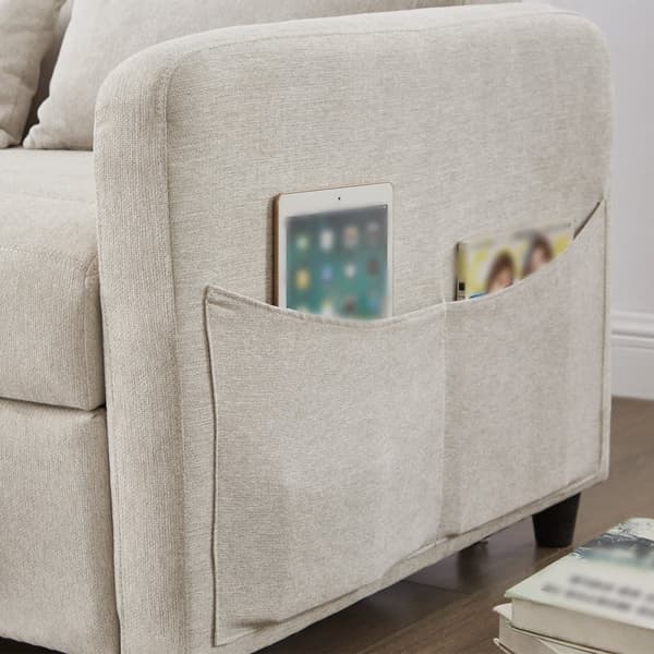 Dobbelt foldesofa 114 x 77 x 82,5 cm - tredobbelt justerbart ryglæn - bomulds-hørstof - beige