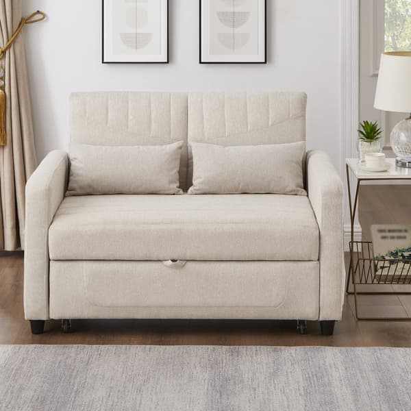 Dobbelt foldesofa 114 x 77 x 82,5 cm - tredobbelt justerbart ryglæn - bomulds-hørstof - beige