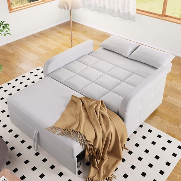 Foldesofa 127x75x94 cm - Justerbart ryglæn - Med 2 hynder - Lysegrå
