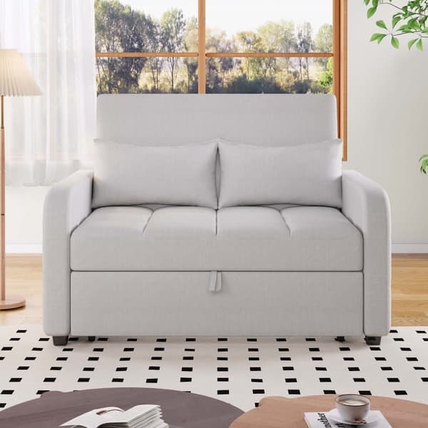 Foldesofa 127x75x94 cm - Justerbart ryglæn - Med 2 hynder - Lysegrå