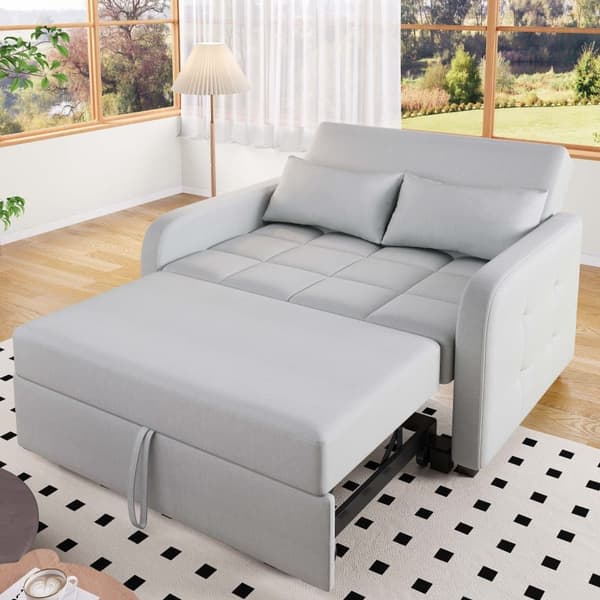 Foldesofa 127x75x94 cm - Justerbart ryglæn - Med 2 hynder - Lysegrå