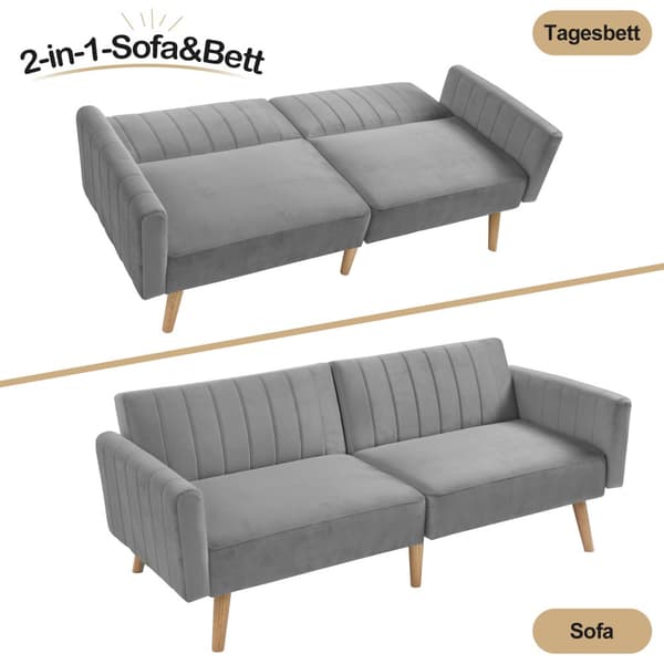 2-in-1 Sohva 178x75x68 cm - Taitettava selkänoja - Sametti - Tummanharmaa