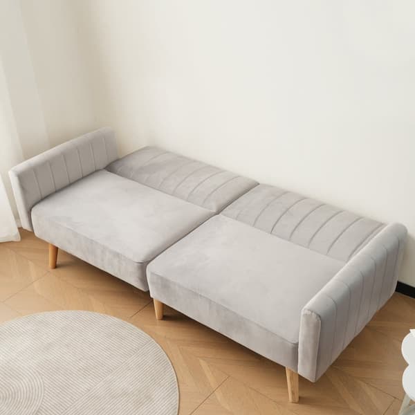2-i-1 Sofa 178x75x68 cm - Sammenklappeligt ryglæn - Fløjl - Lysegrå