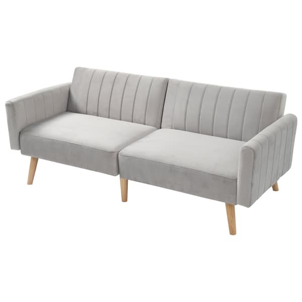 2-i-1 Sofa 178x75x68 cm - Sammenklappeligt ryglæn - Fløjl - Lysegrå