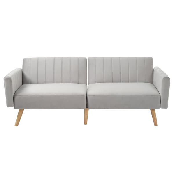 2-i-1 Sofa 178x75x68 cm - Sammenklappeligt ryglæn - Fløjl - Lysegrå