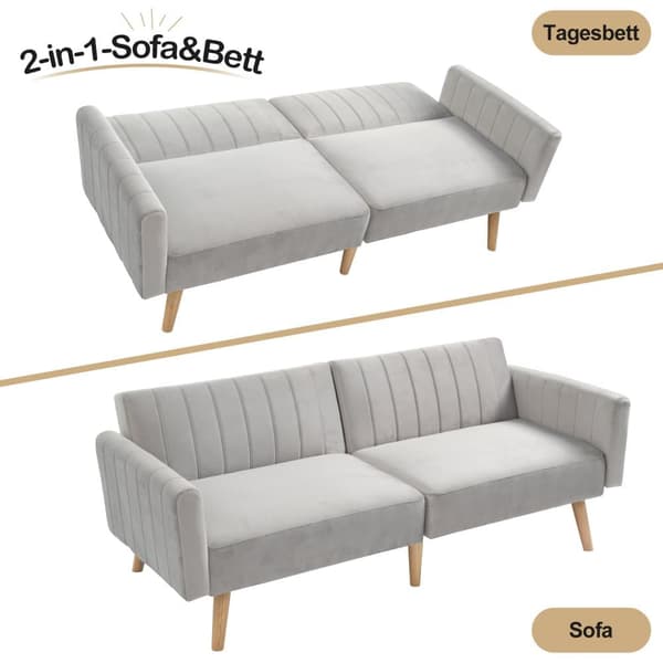 2-i-1 Sofa 178x75x68 cm - Sammenklappeligt ryglæn - Fløjl - Lysegrå