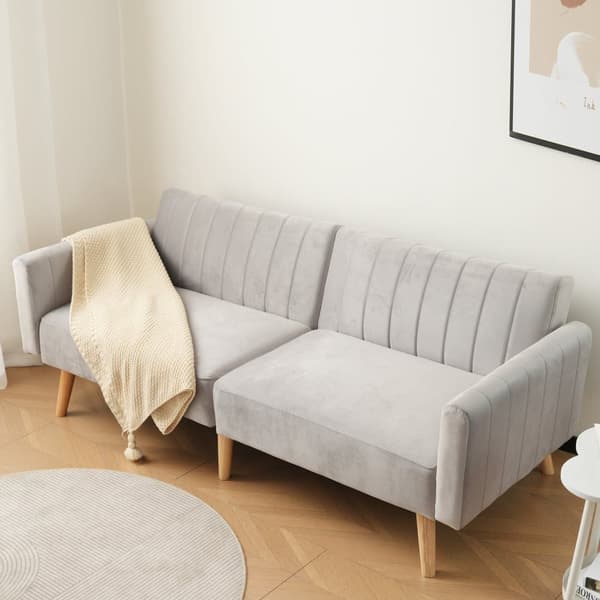 2-i-1 Sofa 178x75x68 cm - Sammenklappeligt ryglæn - Fløjl - Lysegrå