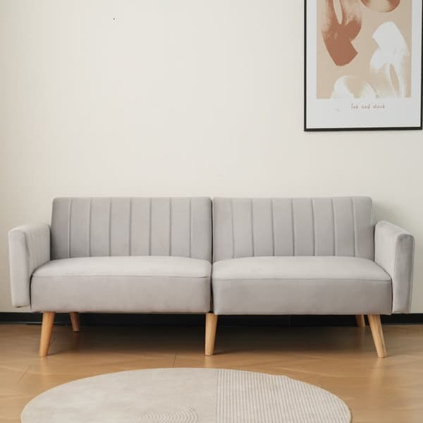 2-i-1 Sofa 178x75x68 cm - Sammenklappeligt ryglæn - Fløjl - Lysegrå