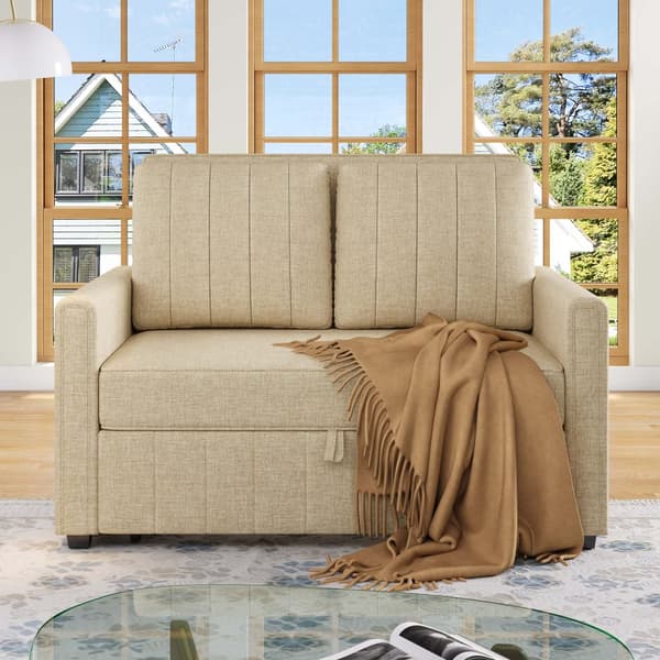 Multifunktionelt sammenklappeligt sofasæt - med sovefunktion - inkl. 2 hynder - justerbart ryglæn - opbevaringsrum - beige