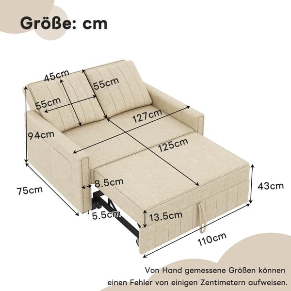 Multifunktionelt sammenklappeligt sofasæt - med sovefunktion - inkl. 2 hynder - justerbart ryglæn - opbevaringsrum - beige