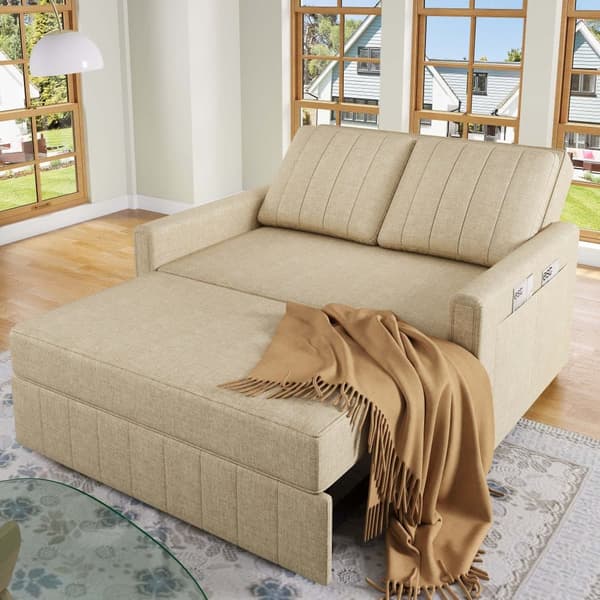 Multifunktionelt sammenklappeligt sofasæt - med sovefunktion - inkl. 2 hynder - justerbart ryglæn - opbevaringsrum - beige