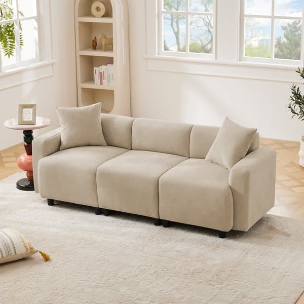 3-sits soffa i chenilletyg med 2 kuddar - Sovyta 211 cm - Beige