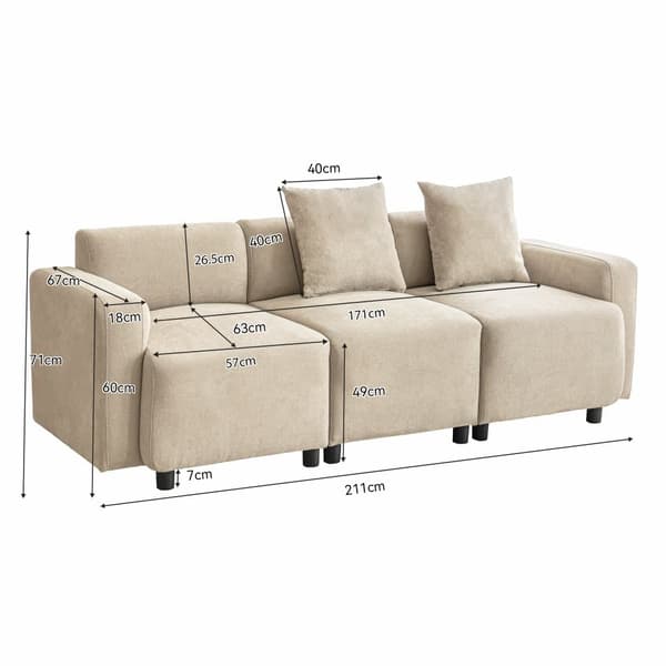 3-sits soffa i chenilletyg med 2 kuddar - Sovyta 211 cm - Beige