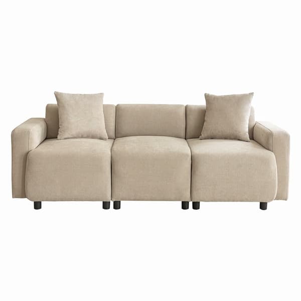 3-sits soffa i chenilletyg med 2 kuddar - Sovyta 211 cm - Beige