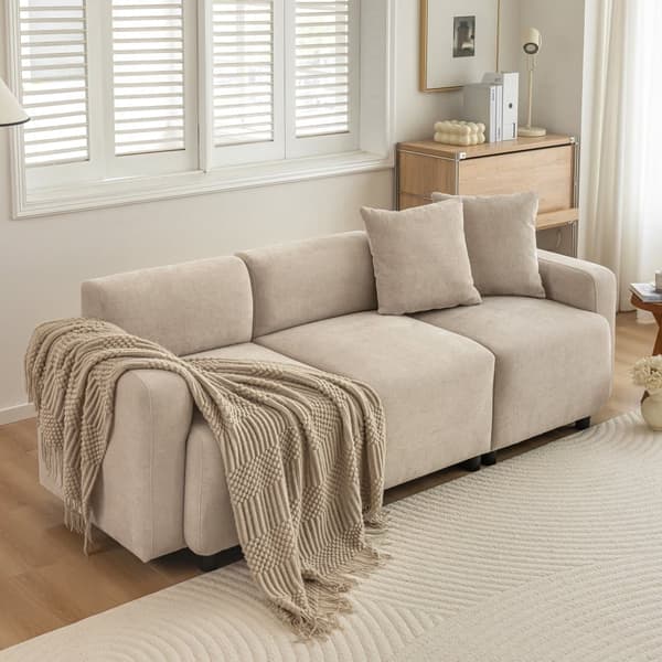 3-sits soffa i chenilletyg med 2 kuddar - Sovyta 211 cm - Beige