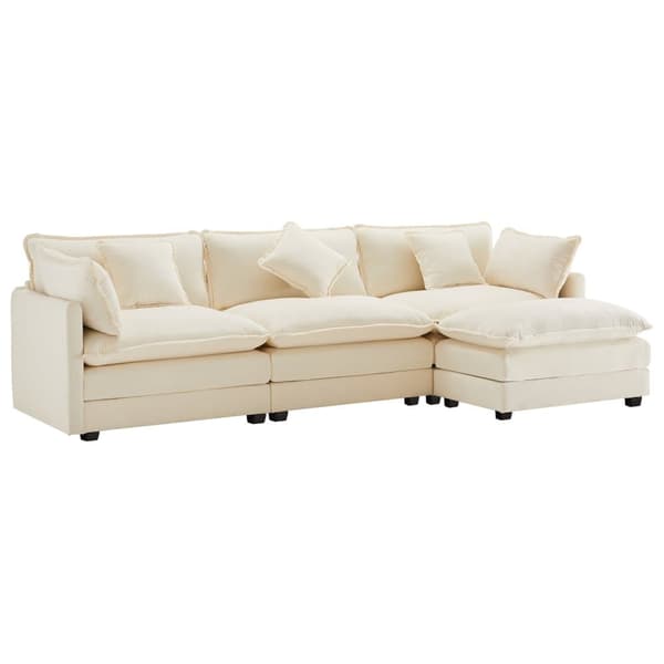 3-sits hörnsoffa i chenille - med modulärt fotstöd - Beige