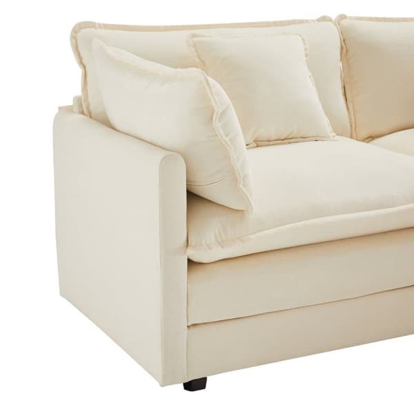 3-sits hörnsoffa i chenille - med modulärt fotstöd - Beige