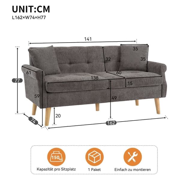 2-sitssoffa med chenilleklädsel - 162 x 74 x 77 cm - Taupe