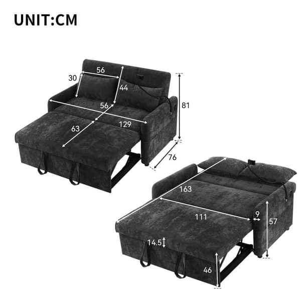 Cabriolet-soffa i chenilletyg med flera vinklar - 2 platser - med telefonhållare och USB-portar - grå