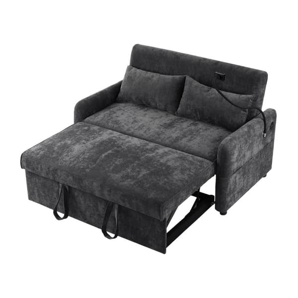 Cabriolet-soffa i chenilletyg med flera vinklar - 2 platser - med telefonhållare och USB-portar - grå