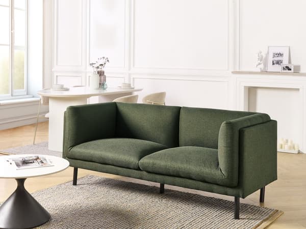 2-seters Sofa Grønt Polyester Stoff Tre Svarte Ben Polstrede Stuemøbler