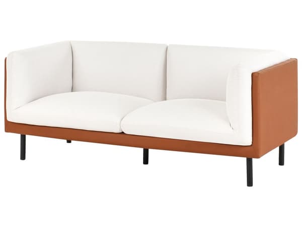 2-seters Sofa Off-White og Brunt Polyester Stoff og Kunstskinn Tre Svarte Ben Polstrede Stuemøbler