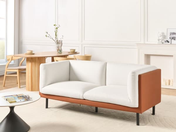 2-seters Sofa Off-White og Brunt Polyester Stoff og Kunstskinn Tre Svarte Ben Polstrede Stuemøbler