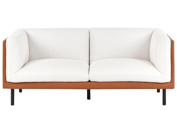2-seters Sofa Off-White og Brunt Polyester Stoff og Kunstskinn Tre Svarte Ben Polstrede Stuemøbler